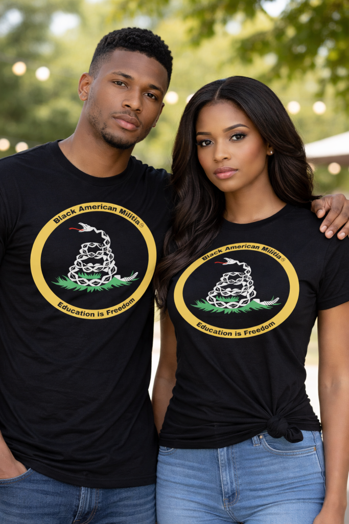 Black American Models Wearing Black American Militia Shirt